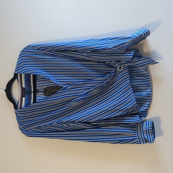 RAG & BONE Silk Felix Stripe Silk Blouse with Popover Waist Tie - S - Picture 2 of 8